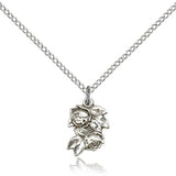 Rose Medal, Sterling Silver - 18&quot; 1.2mm Sterling Silver Chain + Clasp