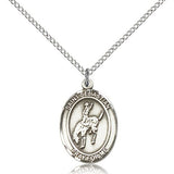 St. Sebastian Rodeo Medal, Sterling Silver, Medium - 18&quot; 1.2mm Sterling Silver Chain + Clasp