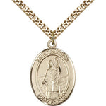 St. Patrick Medal, Gold Filled, Large - 24&quot; 2.4mm Gold Plated Chain + Clasp