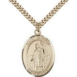 St. Patrick Medal, Gold Filled, Large - 24&quot; 2.4mm Gold Plated Chain + Clasp