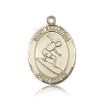 St. Sebastian Surfing Medal, 14 Karat Gold, Large - 14 KT Yellow Gold