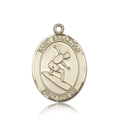 St. Sebastian Surfing Medal, 14 Karat Gold, Large - 14 KT Yellow Gold