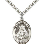 St. Frances Cabrini Medal, Sterling Silver, Large - 24&quot; 2.4mm Rhodium Plate Chain + Clasp