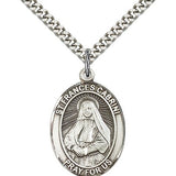St. Frances Cabrini Medal, Sterling Silver, Large - 24&quot; 2.4mm Rhodium Plate Chain + Clasp