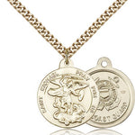 St. Michael Coast Guard Medal, Gold Filled - 24&quot; 2.4mm Gold Plated Endless Chain