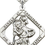 St. Christopher Medal, Sterling Silver - 24&quot; 2.4mm Rhodium Plate Endless Chain