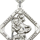 St. Christopher Medal, Sterling Silver - 24&quot; 2.4mm Rhodium Plate Endless Chain