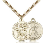 St. Michael Navy Medal, Gold Filled - 24&quot; 2.4mm Gold Plated Endless Chain
