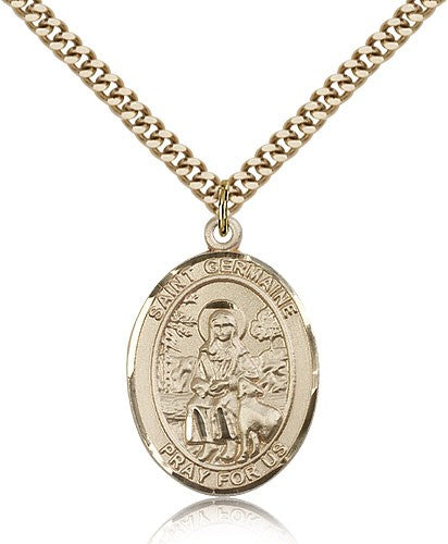 St. Germaine Cousin Medal, Gold Filled, Large - 24&quot; 2.4mm Gold Plated Chain + Clasp
