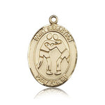 St. Sebastian Wrestling Medal, 14 Karat Gold, Large - 14 KT Yellow Gold