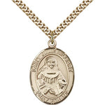 St. Julie Billiart Medal, Gold Filled, Large - 24&quot; 2.4mm Gold Plated Chain + Clasp