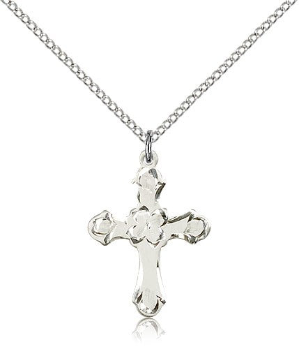 Cross Pendant, Sterling Silver - 18&quot; 1.2mm Sterling Silver Chain + Clasp