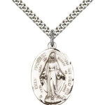 Immaculate Conception Medal, Sterling Silver - 24&quot; 2.4mm Rhodium Plate Endless Chain