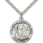 Our Lady of Perpetual Help Medal, Sterling Silver - 24&quot; 2.4mm Rhodium Plate Endless Chain