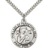 Our Lady of Perpetual Help Medal, Sterling Silver - 24&quot; 2.4mm Rhodium Plate Endless Chain
