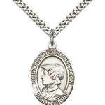 St. Elizabeth Ann Seton Medal, Sterling Silver, Large - 24&quot; 2.4mm Rhodium Plate Chain + Clasp