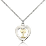 Chalice Heart Medal, Two-Tone - 18&quot; 1.2mm Sterling Silver Chain + Clasp