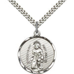 St. Perregrine Medal, Sterling Silver - 24&quot; 2.4mm Rhodium Plate Endless Chain