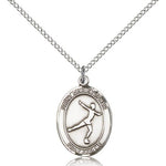 St. Christopher Figure Skating Medal, Sterling Silver, Medium - 18&quot; 1.2mm Sterling Silver Chain + Clasp