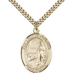 Our Lady of Lourdes Medal, Gold Filled, Large - 24&quot; 2.4mm Gold Plated Chain + Clasp