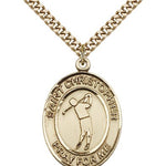 St. Christopher Golf Medal, Gold Filled, Large - 24&quot; 2.4mm Gold Plated Chain + Clasp
