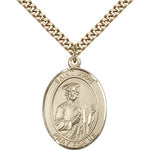 St. Jude Thaddeus Medal, Gold Filled, Large - 24&quot; 2.4mm Gold Plated Chain + Clasp