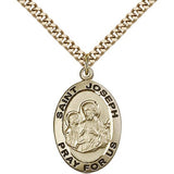 St. Joseph Medal, Gold Filled - 24&quot; 2.4mm Gold Plated Endless Chain