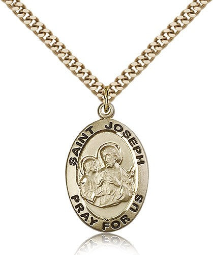 St. Joseph Medal, Gold Filled - 24&quot; 2.4mm Gold Plated Endless Chain