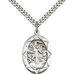 St. Michael the Archangel Medal, Sterling Silver - 24&quot; 2.4mm Rhodium Plate Endless Chain