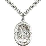 St. Michael the Archangel Medal, Sterling Silver - 24&quot; 2.4mm Rhodium Plate Endless Chain