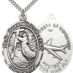 St. Joseph of Cupertino Medal, Sterling Silver - 24&quot; 2.4mm Rhodium Plate Endless Chain