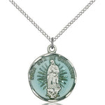 Our Lady of Guadalupe Medal, Sterling Silver - 18&quot; 1.2mm Sterling Silver Chain + Clasp