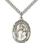 Our Lady of Consolation Medal, Sterling Silver, Large - 24&quot; 2.4mm Rhodium Plate Chain + Clasp