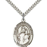 Our Lady of Consolation Medal, Sterling Silver, Large - 24&quot; 2.4mm Rhodium Plate Chain + Clasp