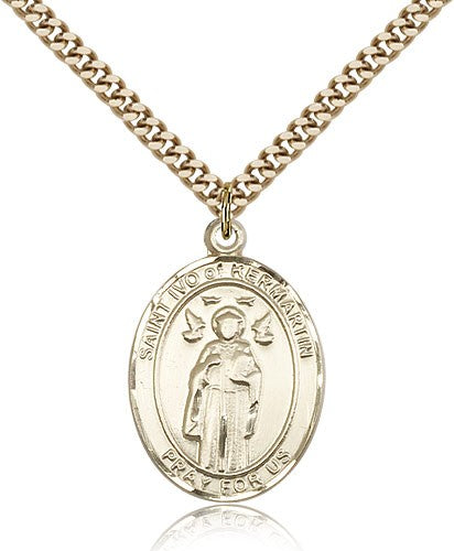 St. Ivo Medal, Gold Filled, Large - 24&quot; 2.4mm Gold Plated Chain + Clasp