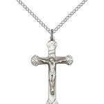 Crucifix Pendant, Sterling Silver - 18&quot; 1.2mm Sterling Silver Chain + Clasp