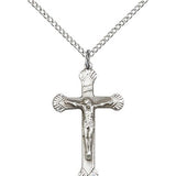 Crucifix Pendant, Sterling Silver - 18&quot; 1.2mm Sterling Silver Chain + Clasp