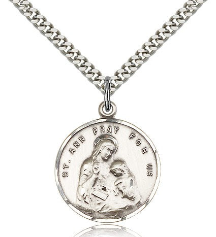 St. Ann Medal, Sterling Silver - 24&quot; 2.4mm Rhodium Plate Endless Chain