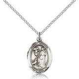 St. Rocco Medal, Sterling Silver, Small - 18&quot; 1.2mm Sterling Silver Chain + Clasp