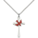 Holy Sprit Cross Pendant, Sterling Silver - 18&quot; 1.2mm Sterling Silver Chain + Clasp