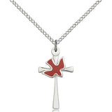 Holy Sprit Cross Pendant, Sterling Silver - 18&quot; 1.2mm Sterling Silver Chain + Clasp