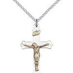 Crucifix Pendant, Two-Tone - 18&quot; 1.2mm Sterling Silver Chain + Clasp