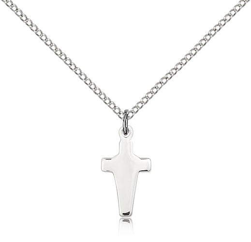 Cross Pendant, Sterling Silver - 18&quot; 1.2mm Sterling Silver Chain + Clasp