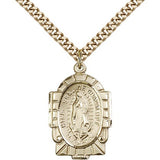 Our Lady of Guadalupe Medal, Gold Filled - 24&quot; 2.4mm Gold Plated Endless Chain