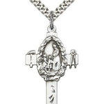Cross Pendant, Sterling Silver - 24&quot; 2.4mm Rhodium Plate Endless Chain