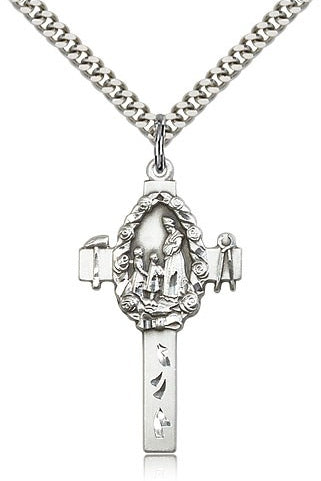 Cross Pendant, Sterling Silver - 24&quot; 2.4mm Rhodium Plate Endless Chain