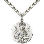 Our Lady of Perpetual Help Medal, Sterling Silver - 24&quot; 2.4mm Rhodium Plate Endless Chain