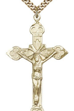 Crucifix Pendant, Gold Filled - 24&quot; 2.4mm Gold Plated Endless Chain