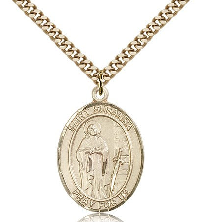 St. Susanna Medal, Gold Filled, Large - 24&quot; 2.4mm Gold Plated Chain + Clasp