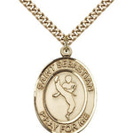 St. Sebastian Martial Arts Medal, Gold Filled, Large - 24&quot; 2.4mm Gold Plated Chain + Clasp